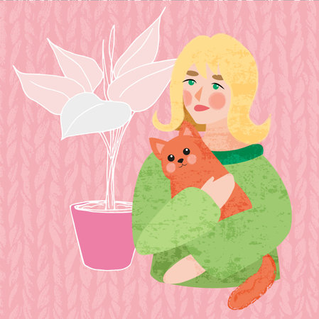 vector illustration with cute cartoon girl, cardのイラスト素材