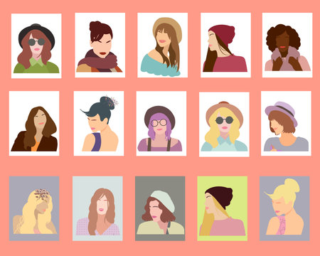 vector face clipart, anime girlsのイラスト素材