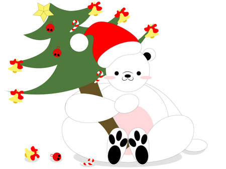 Polar bear is holding Christmas tree. celebrate Christmas.の写真素材