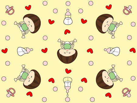 This illustration draws the baby, bottle, pacifier, heart shape and ball.の写真素材