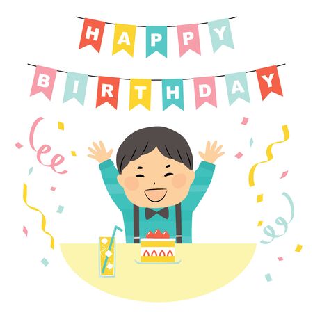 illustration of boy with joy in birthday dayのイラスト素材