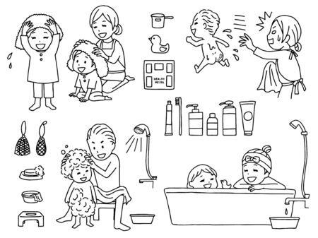 Illustration of family taking a bathのイラスト素材