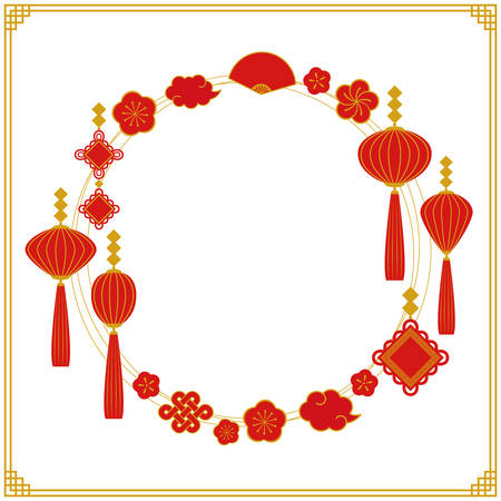Frame of lanterns and plumsのイラスト素材