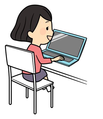 elementary school students with pcのイラスト素材