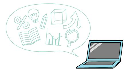 illustration of pc with school iconのイラスト素材
