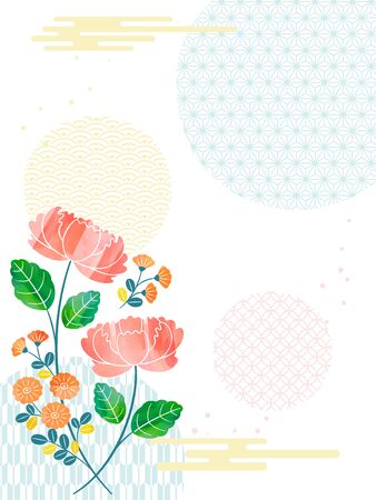 Japanese style frame with peonyのイラスト素材