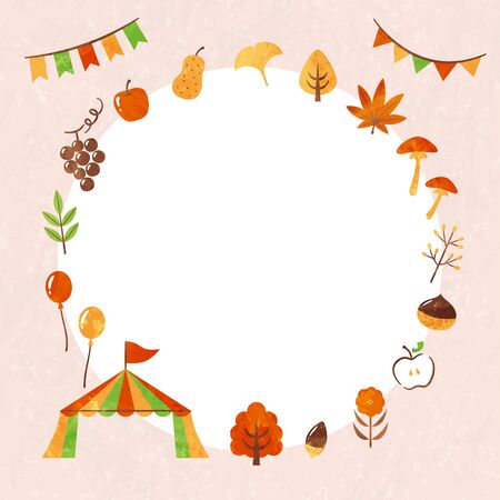 frame of autumn leaves and foodのイラスト素材