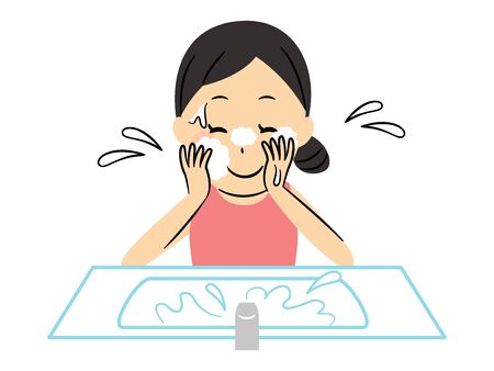 illustration of lady washing her faceのイラスト素材