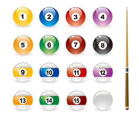 Isolated Colored Pool Balls & Pool cueのイラスト素材