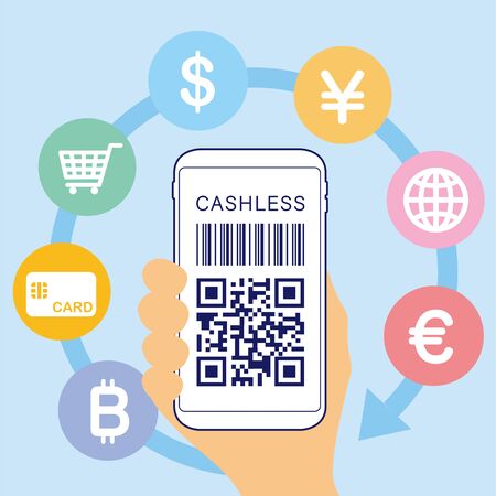 Cashless settlement with QR codeのイラスト素材