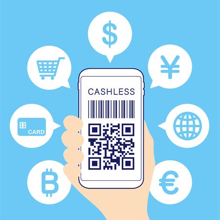 Cashless settlement with QR codeのイラスト素材