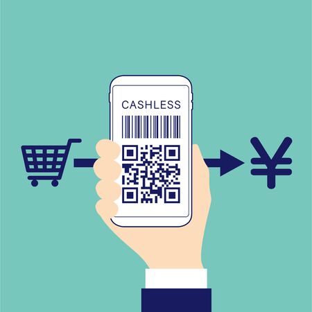 Cashless settlement with QR codeのイラスト素材