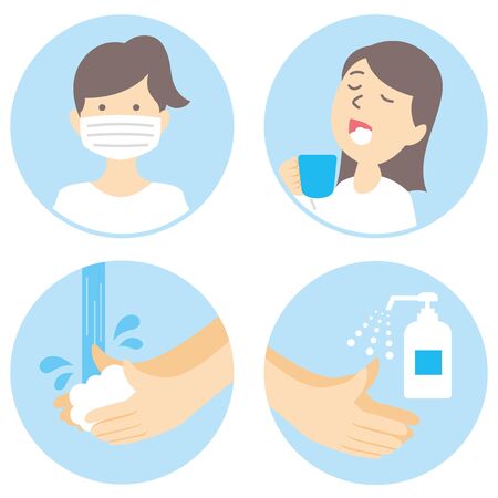 washing hands mask gargling illustration vectorのイラスト素材