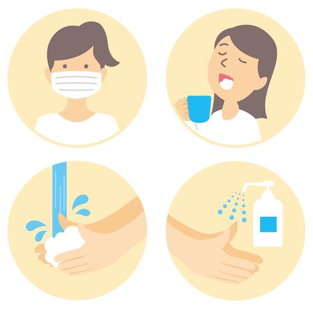 washing hands mask gargling illustration vectorのイラスト素材