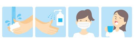 washing hands mask gargling illustration vectorのイラスト素材