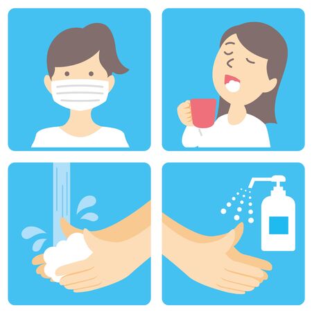 washing hands mask gargling illustration vectorのイラスト素材