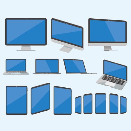 Realistic set of monitor, laptop, tablet, smartphone - Stock Vector.のイラスト素材