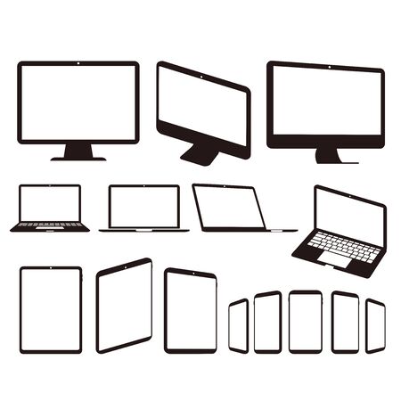 Realistic set of monitor, laptop, tablet, smartphone - Stock Vector.のイラスト素材