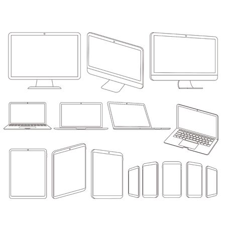 Realistic set of monitor, laptop, tablet, smartphone - Stock Vector.のイラスト素材