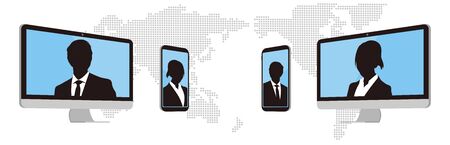 Virtual Meetings, Work from Home vectorのイラスト素材