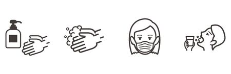 washing hands mask gargling illustration vectorのイラスト素材