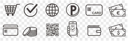 cashless and money vector icons set