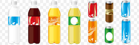 drinks juice cans pet bottle Set Vectorのイラスト素材