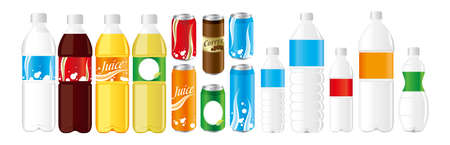 drinks juice cans pet bottle Set Vectorのイラスト素材