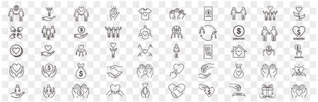 Volunteering icons set. Outline set of volunteering vector icons for web design isolated on white backgroundのイラスト素材