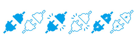 Electric plug icons. Connection, socket with a plug, icons. unplugged electric plug with socket....