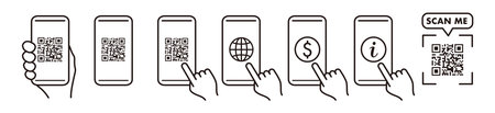 QR code scan icon with smartphone, scan me barcode sign, Vector illustration.