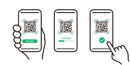 QR code scan icon with smartphone, scan me barcode sign, Vector illustration.のイラスト素材