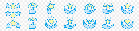 Star rating review Stars in hand vector line iconのイラスト素材