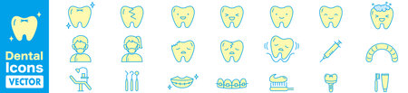 Dental icons set. Outline set of dental icons for web designのイラスト素材