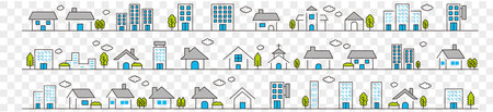 Set of houses and buildings in flat line style. Vector illustration.のイラスト素材