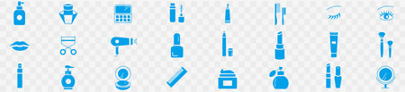 Set of cosmetic icons. Vector illustration. Blue and white colors.のイラスト素材