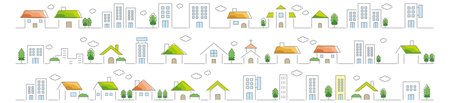 Set of houses icons. Vector illustration in flat style. Isolated on white background.のイラスト素材