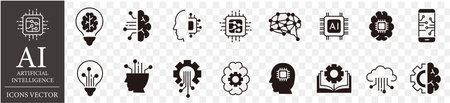 Artificial intelligence icons set. Vector illustration in black and white colorsのイラスト素材