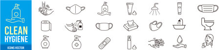 virus prevention icons set, outline styleのイラスト素材