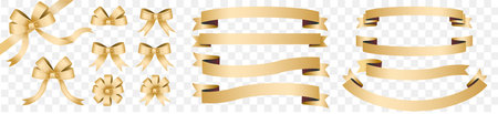 Set of gold ribbons. Vector illustration isolated on transparent background.のイラスト素材