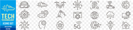 Technology, Biometric, Robot, Hyper loop, Cloud computing, AI, 5g, Lan, editable icon collection vectorのイラスト素材
