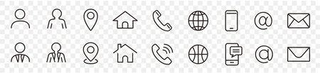 Business card, Contact information, Phone, Smartphone, Location, Address, Mail, Website, Man Woman line icon button, set vector illustration.のイラスト素材