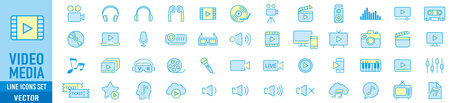 Set of music and media icons in linear style. Vector illustration.のイラスト素材
