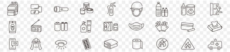 Set of line icons of toilet paper, sanitizer, sanitizer, alcohol gel. Vector illustrationのイラスト素材
