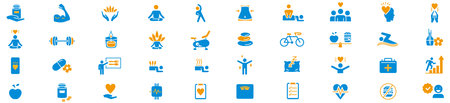 wellness, wellbeing, healthcare, healthy, mental health, spa, medical. Editable stroke icon set illustration collection Vectorのイラスト素材