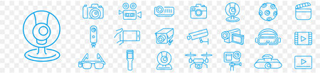 Camera icons set. Outline set of camera vector icons for web designのイラスト素材