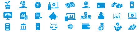 Finance icons set, blue theme vector art illustration. EPS10のイラスト素材