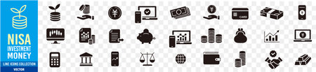 Business and finance icons set. Vector illustration in black and white colorsのイラスト素材