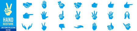 Hand gestures icons set, simple blue pictogram pack isolated on white backgroundのイラスト素材