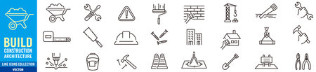Construction icons set, outline vector sign, linear pictogram isolated on white.のイラスト素材